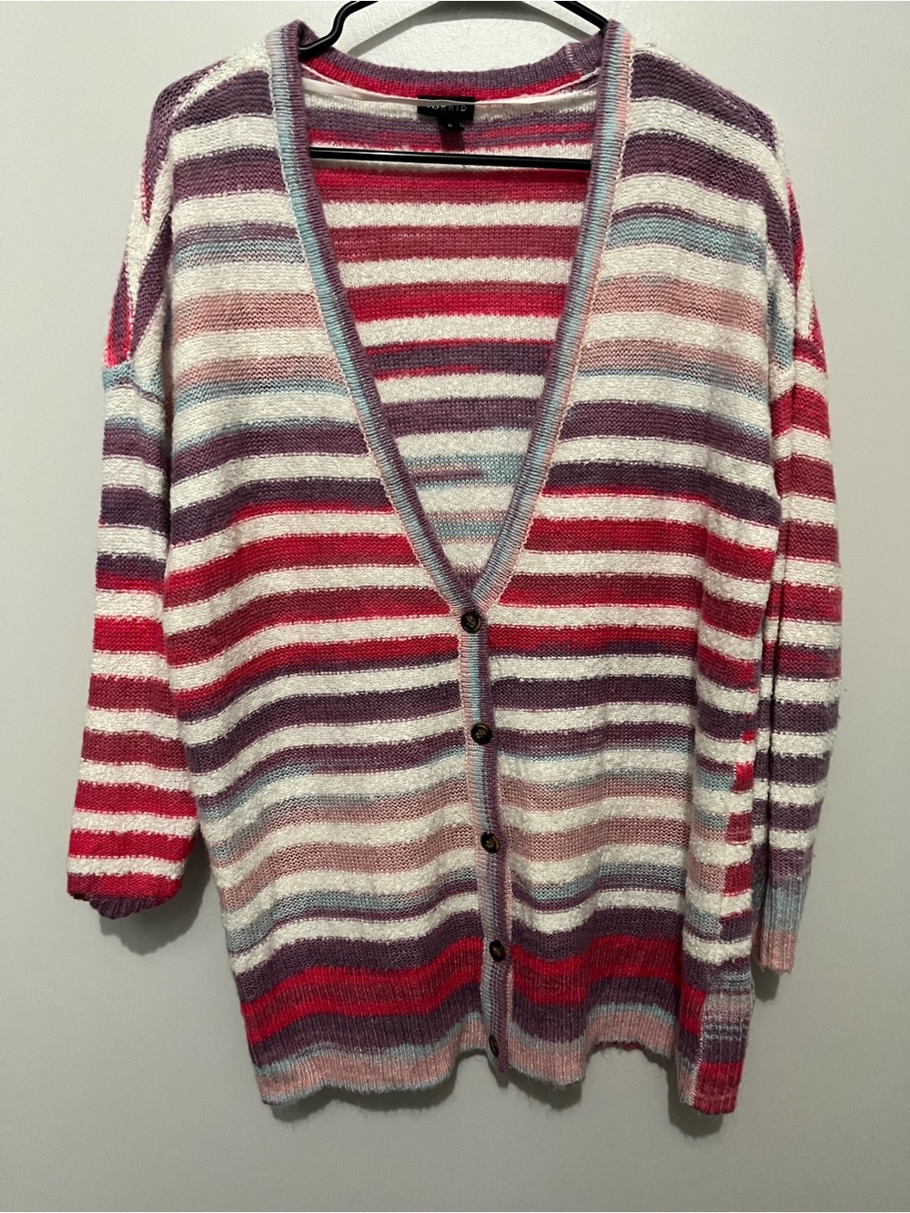 torrid Multicolor Striped V-Neck Button Cardigan